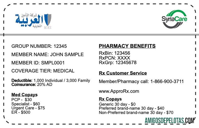 Cartão de seguro saúde da Síria modelo